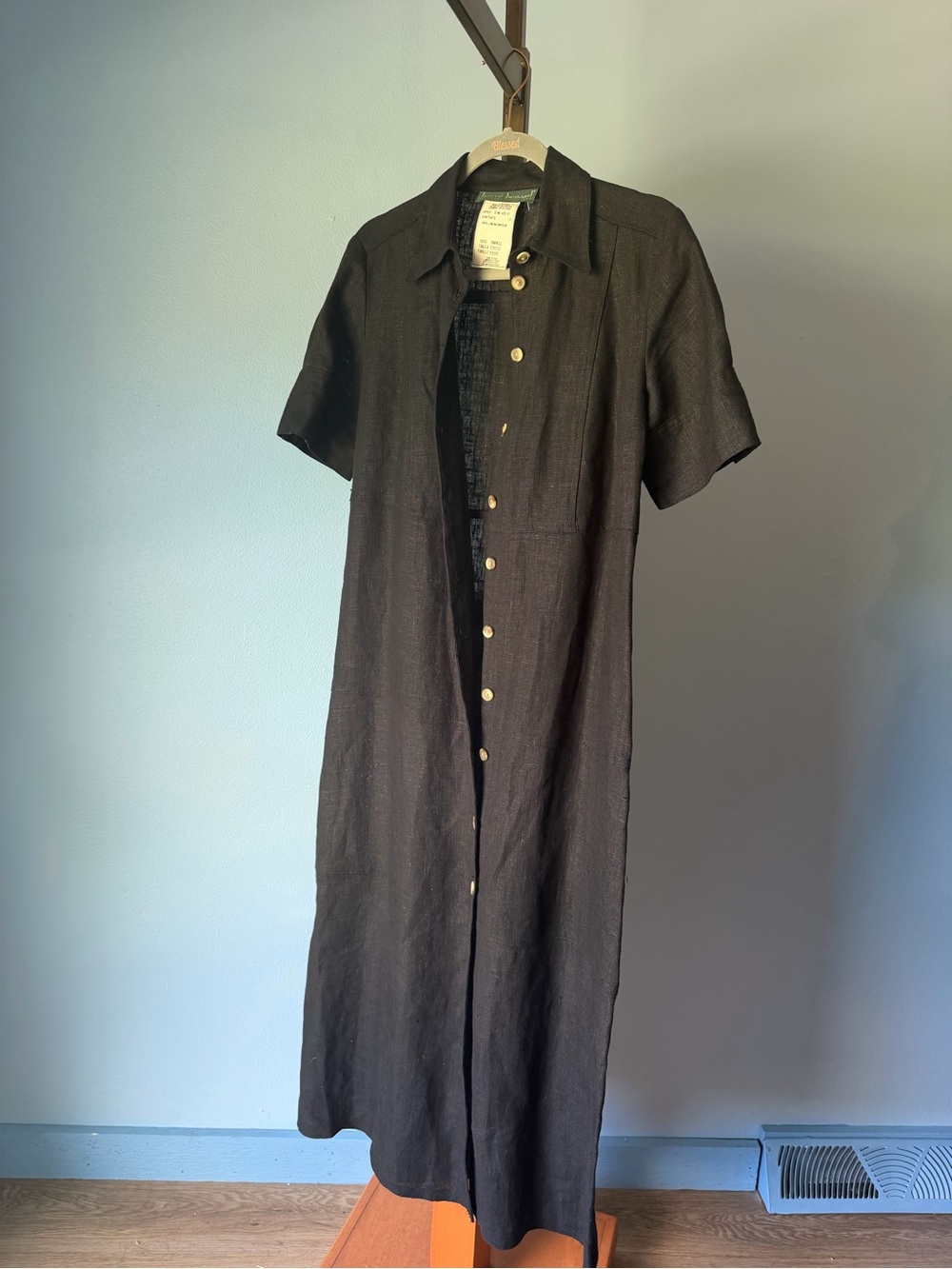 Harve Bernard  100% Linen Black Button-Front Linen Blend Shirt Dress small